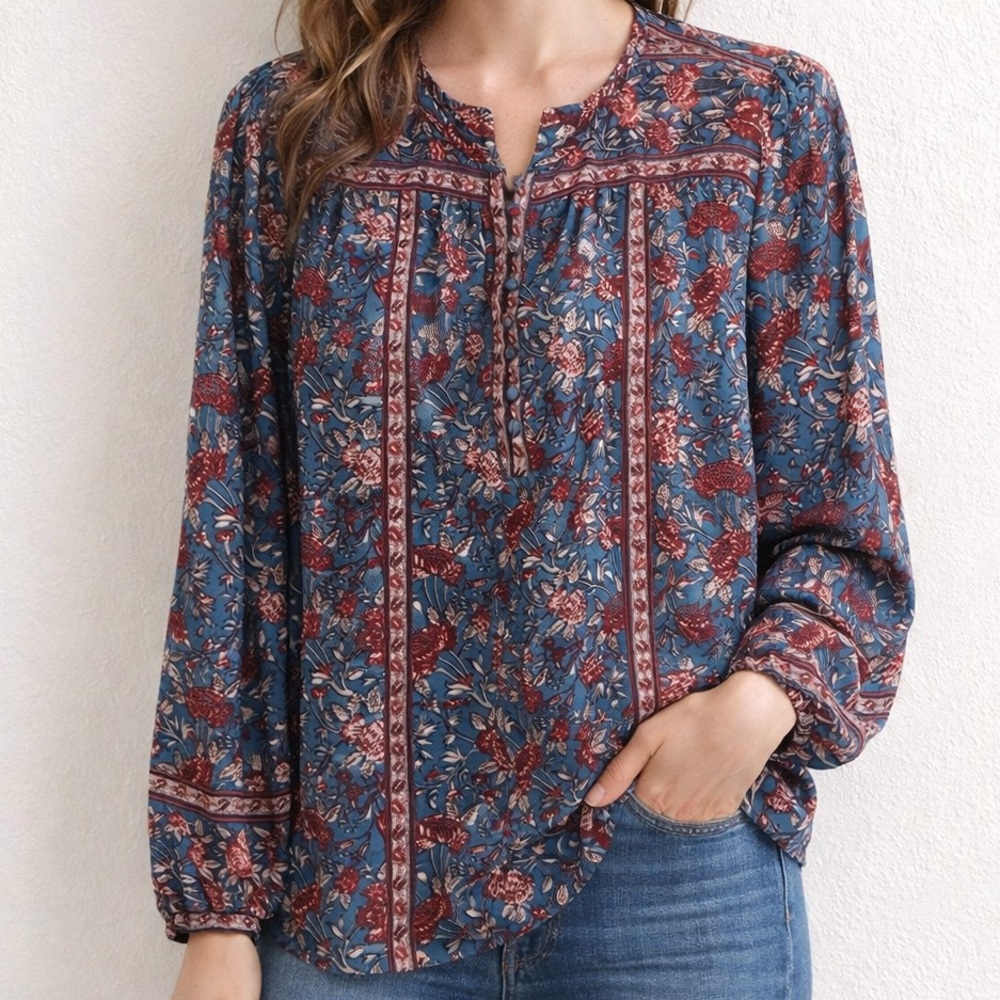 Joie Rosalind 100% Silk Floral Long Sleeve Peasant Blouse Small